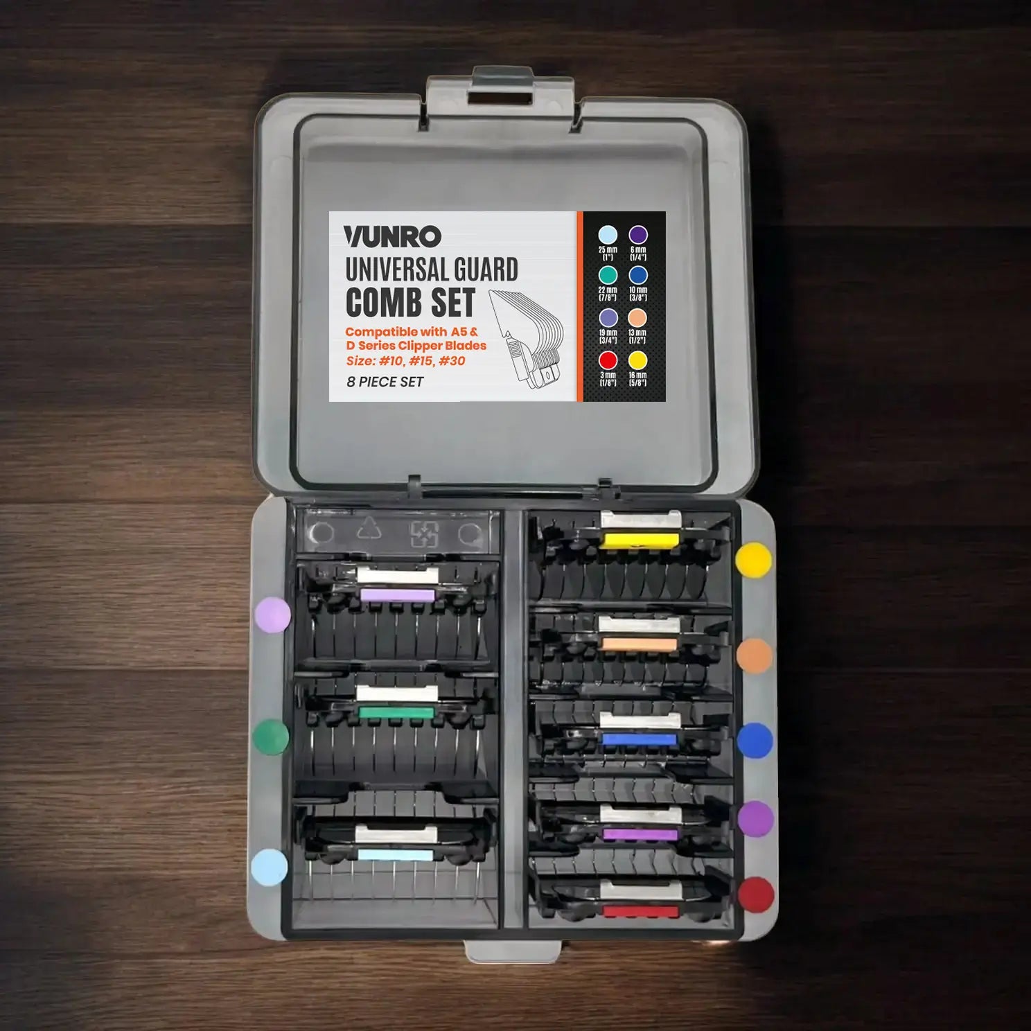 Eight Piece Universal Guard Comb Set (A5 Blade and D-Series Blade Compatible) by VUNRO