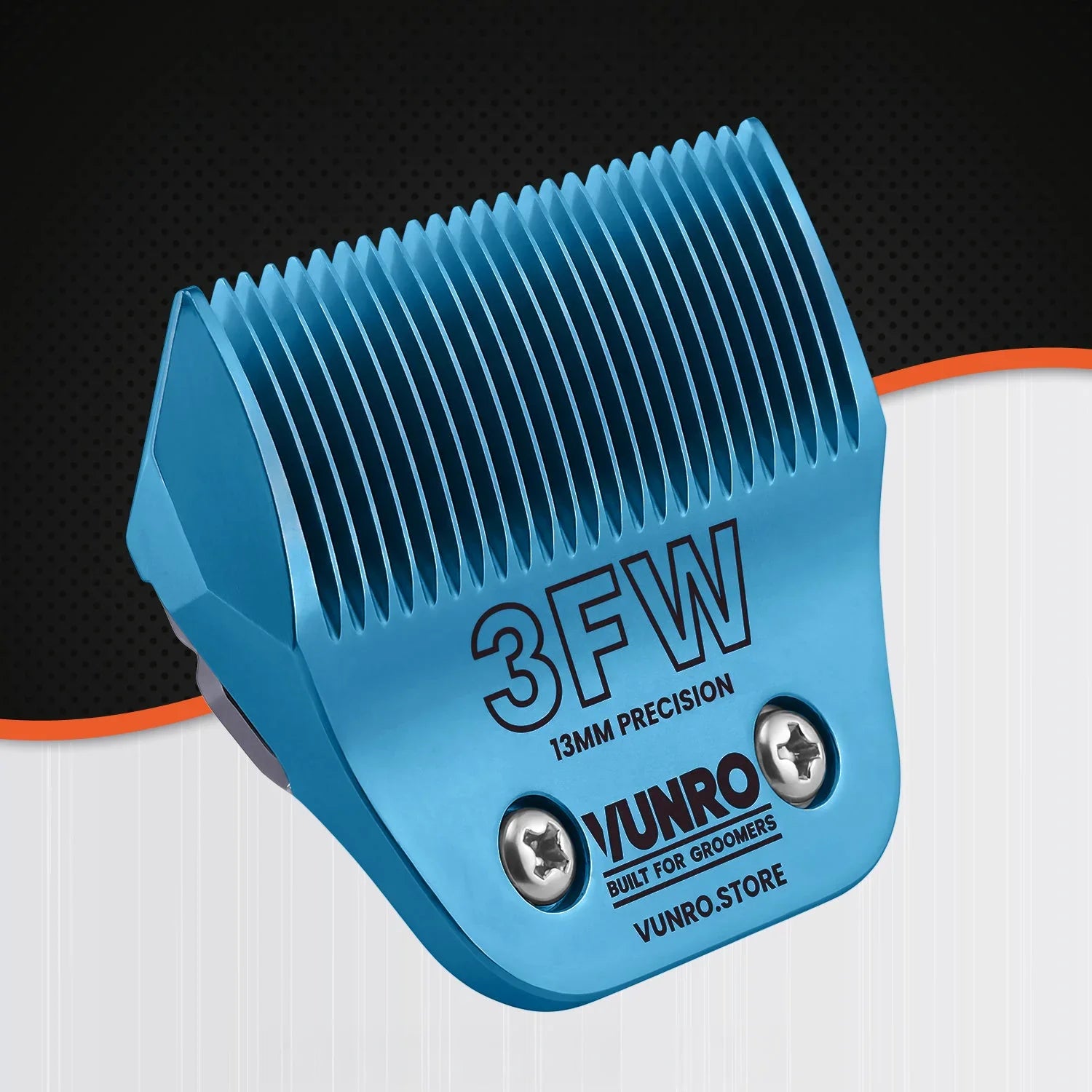 VUNRO 3FW Wide Blue Steel dog clipper blade front right view